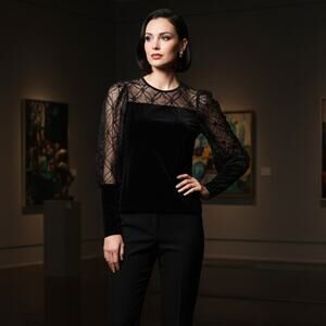 ANNE FONTAINE Eclair Blouse Black Velvet Mesh Trim